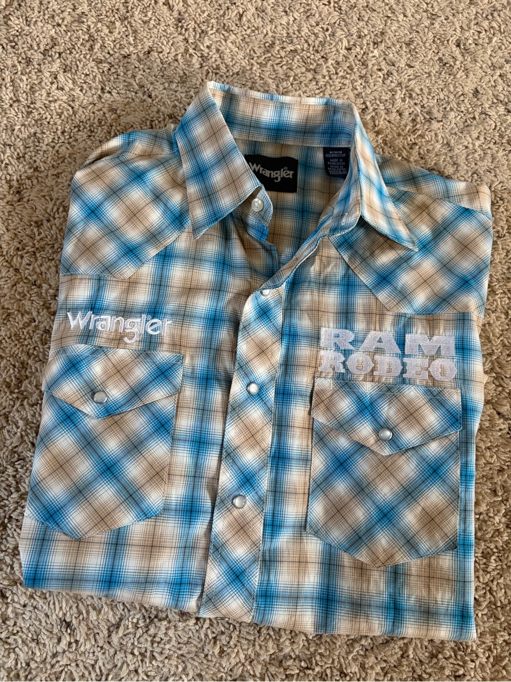 Wrangler Ram Rodeo Pearl Snap Embroidered Western Shirt Size Medium